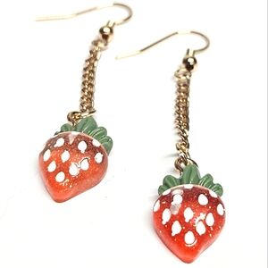 Hand Crafted Strawberry Dangle Earrings -Hypoallergenic
